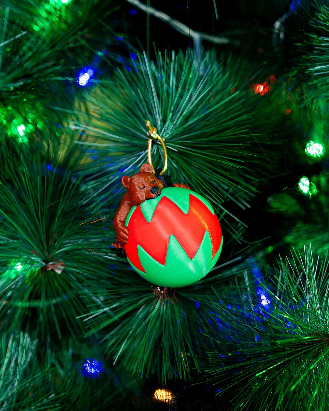 Enfeite Urso Adormecido para Árvore de Natal Miniatura Decorativa